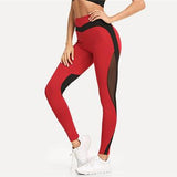Annalise Red Contrast Leggings with Mesh Inserts Features High Waist