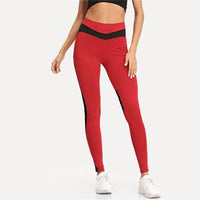 Annalise Red Contrast Leggings with Mesh Inserts Features High Waist