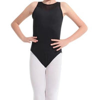 Beatrice Children's Solid White or Black Leotard with Mesh Inserts and Beautiful Strap Design. Available in 2 Colors.