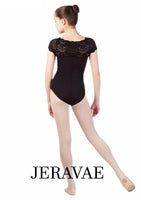 Fiona Girl's Black Leotard with Lace Shoulders and Sleeves Available in XS-2XL