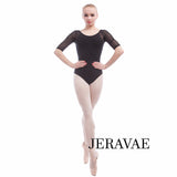 Ursa Half Length Sleeve Women's Ballet Leotard with Abstract 3D Lines Stretch Mesh Back and Sleeves