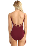 Nina Ladies Ballroom Body Suit Top with Crossed Back Straps and Built in Bra Available in 4 Colors and Sizes S-XL