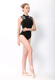 Athena Lady's Ballet Dance Leotard with Floral or Lace Back and Front Shoulder Detail. High Collar and Zipper Closure