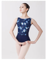 Cambrie Floral or Watercolor Print Adult Ballet Sleeveless Leotard with Scoop Back