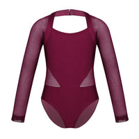 Christine Long Sleeve Ballet Leotard with Mesh Sleeves and Cutouts. Available in Black