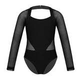 Christine Long Sleeve Ballet Leotard with Mesh Sleeves and Cutouts. Available in Black