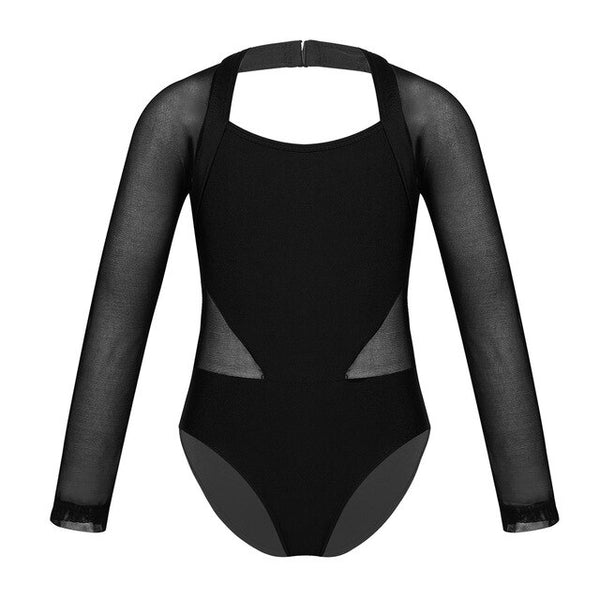 Christine Long Sleeve Ballet Leotard with Mesh Sleeves and Cutouts. Available in Black