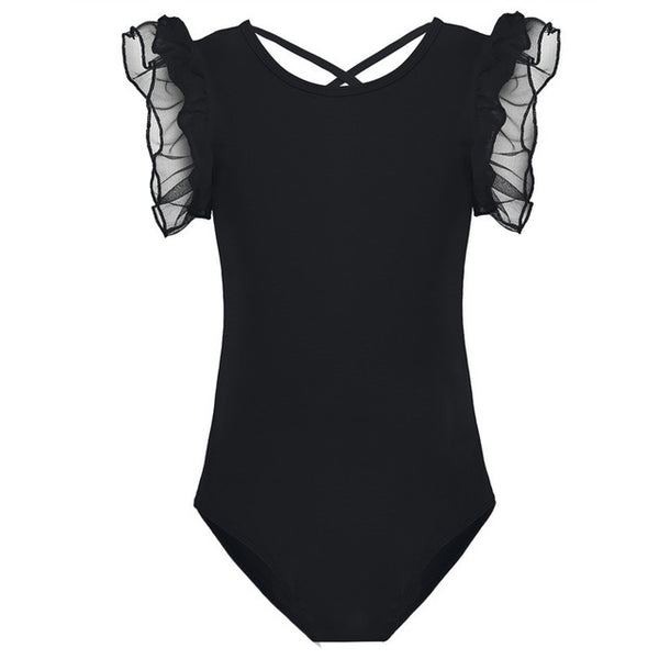 Ivy Girls Ruffled Sleeves Ballet Dance Leotard with Cross Straps Available in 3 Colors