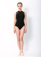 Athena Lady's Ballet Dance Leotard with Floral or Lace Back and Front Shoulder Detail. High Collar and Zipper Closure