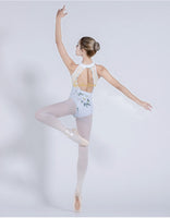 Brinley Floral Sleeveless Dance Leotard with High Waist, Open Back and Halter Neck Collar. Available in 3 Floral Colors.