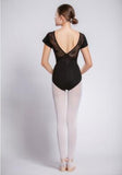 Amy Adult Black Floral Leotard with Short Sleeves. Available in Floral Lace or Plain Black Lace.