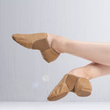 SOPHIA GENUINE LEATHER JAZZ DANCE SHOES WITH STRETCH FABRIC AND SPLIT SOLE. AVAILABLE IN TAN AND BLACK