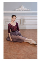 Calla Adult ballet leotard With Floral Velvet Burnout Design in Navy Blue or Ruby Red