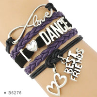 Mary Braided Love Dance Bracelet with Ballerina or Infinity Charms. Available in 5 Color Options and White or Yellow Gold