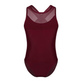 Alice Girl's Leotard with Mesh Inserts and Wide Cross Straps. Available in 4 Colors.